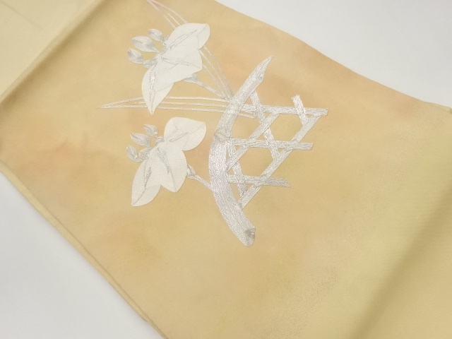 銀駒刺繍桔梗に光悦垣模様名古屋帯